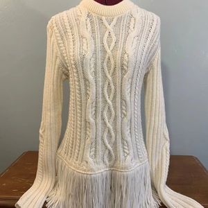 ** Tory Burch **Creme Colored  Fringe Hem Cable Knit Wool